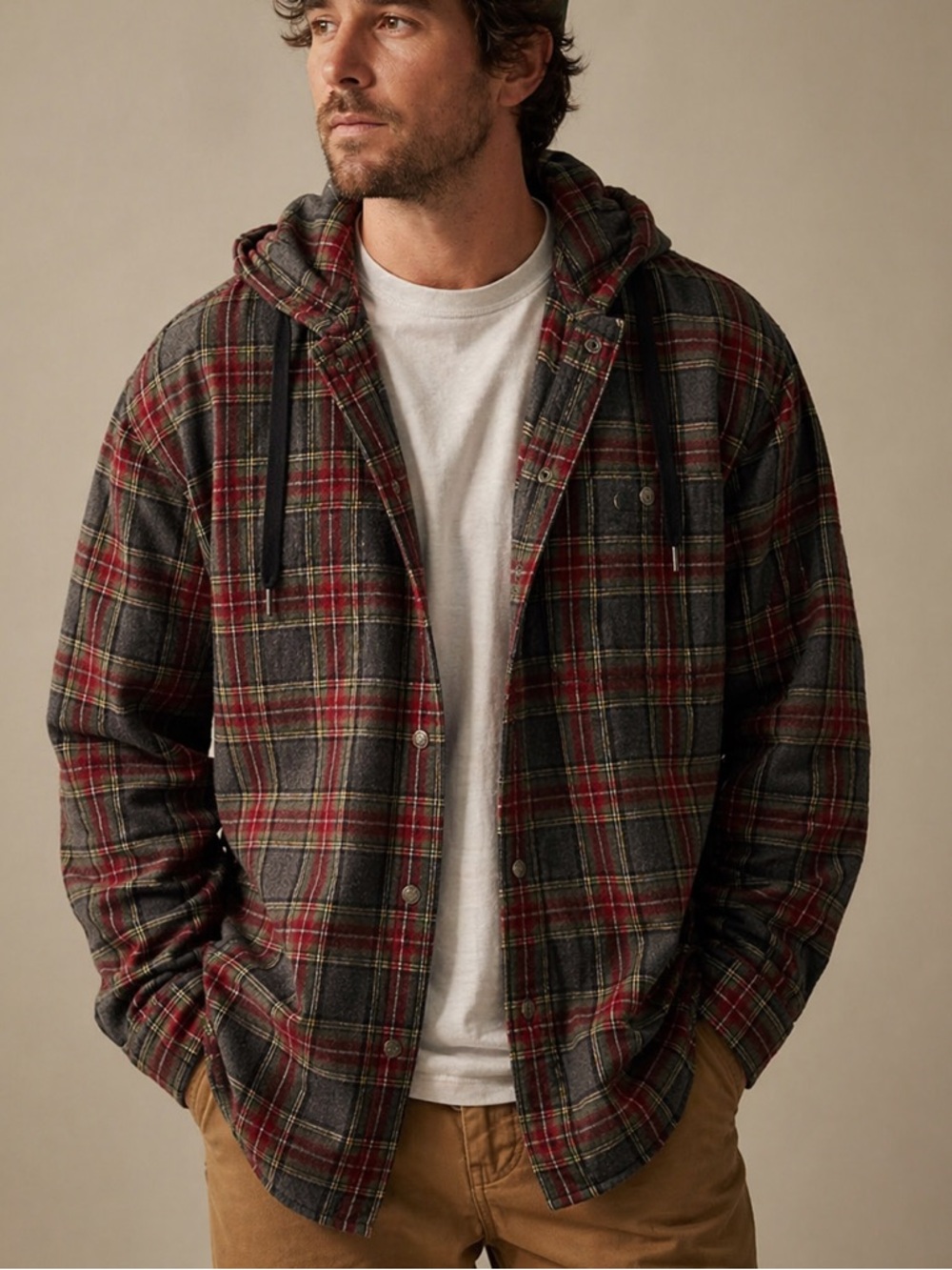 Men’s L.L. Bean Red Flannel Hooded Shirt Jacket size Large